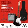 imageFender Squier Debut Series Stratocaster Electric Guitar Kit Beginner Guitar Kit with 2Year Warranty with Padded Gig Bag Frontman 10G Amp Strap and More Includes Free Lessons Black