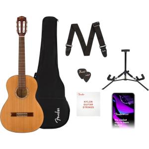 imageFender Acoustic Guitar Kit Starter Pack Classical Guitar Small Beginner Guitar 34 Size with Nylon Strings Easier on Fingers Includes Guitar Bag Guitar Strap and More