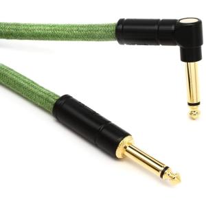 imageFender Festival Hemp Straight to Right Angle Instrument Cable Guitar Cable Guitar Accessories 10 foot Brown StripeGreen