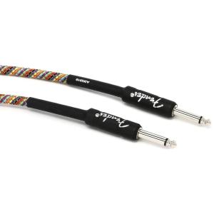 imageFender Festival Hemp Straight to Right Angle Instrument Cable Guitar Cable Guitar Accessories 10 foot Brown StripeRainbow
