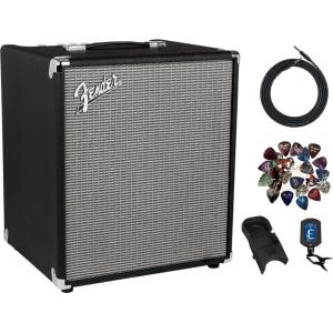imageFender Rumble 100 V3 1X12 100W Bass Combo Amplifier Bundle with Instrument Cable Amperstand Guitar Cradle Tuner and 24Pack Picks100 V3