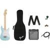 imageFender Mini Stratocaster Pack with Amplifier Gig Bag Strap Cable Tuner and Picks Daphne Blue Finish