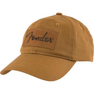 imageFender Vintage Leather Badge Hat Cotton Adjustable Fit Caramel
